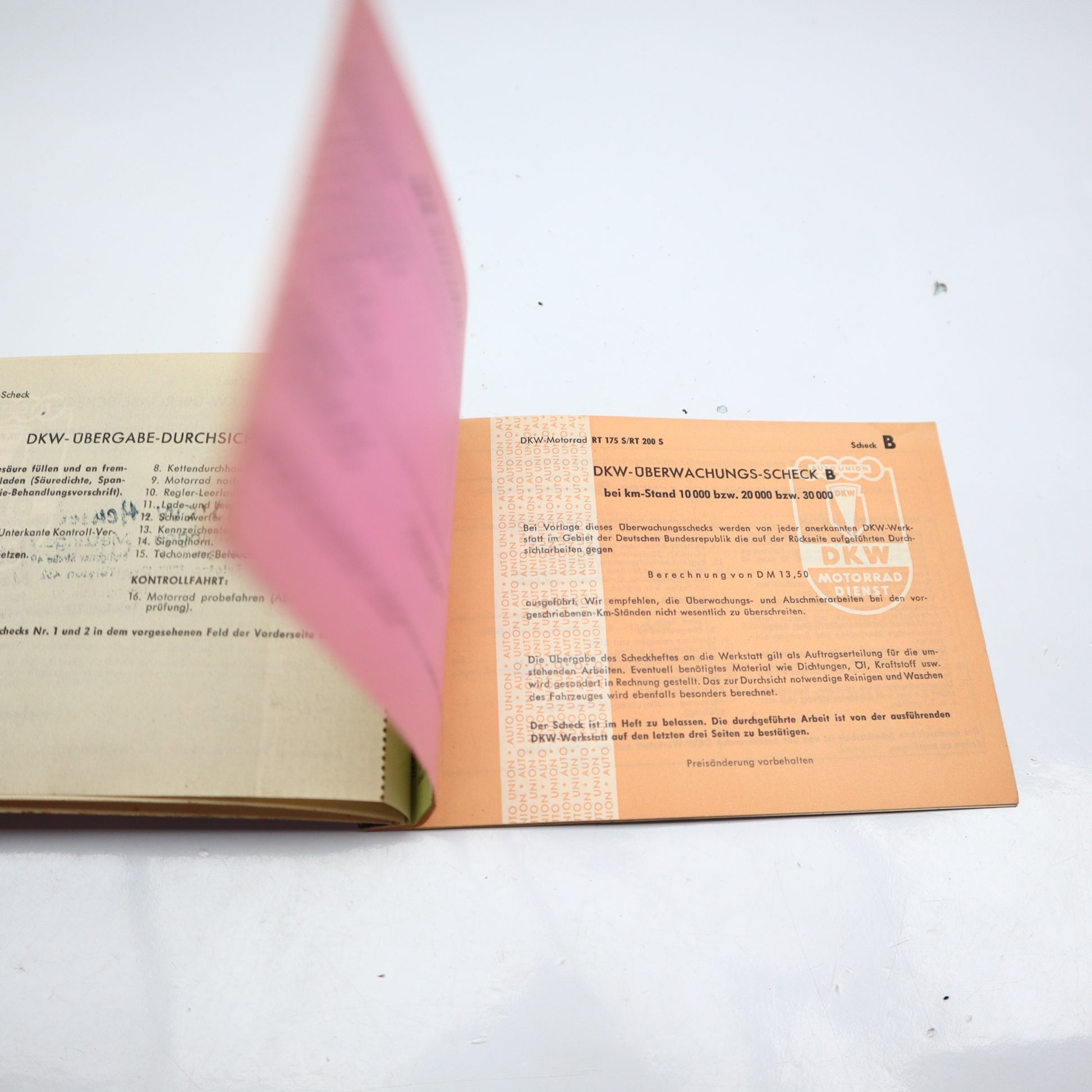 Dkw Rt 175 Kundendienst Scheckheft