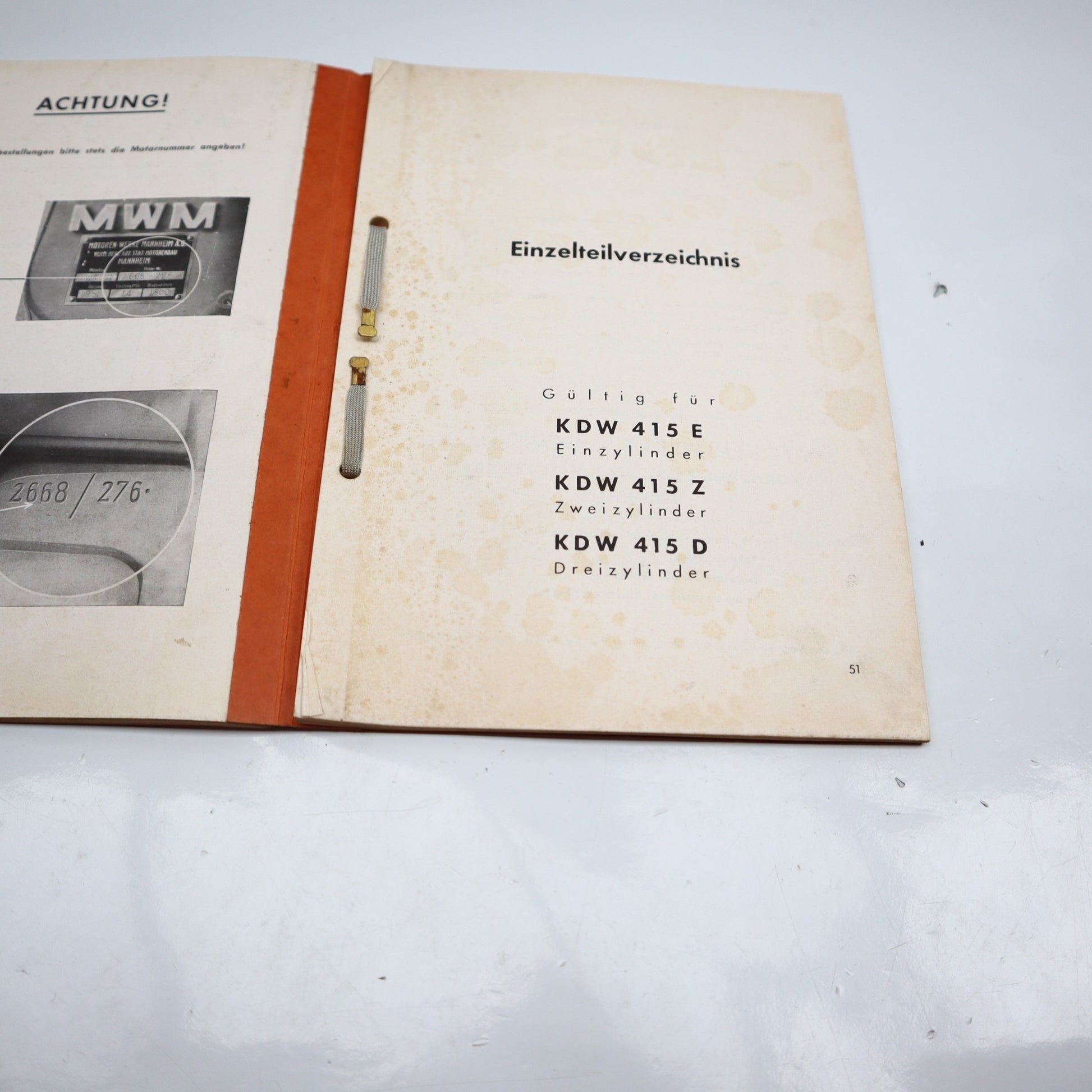 Mwm Kdw 415 Ersatzteilliste Betriebsanleitung