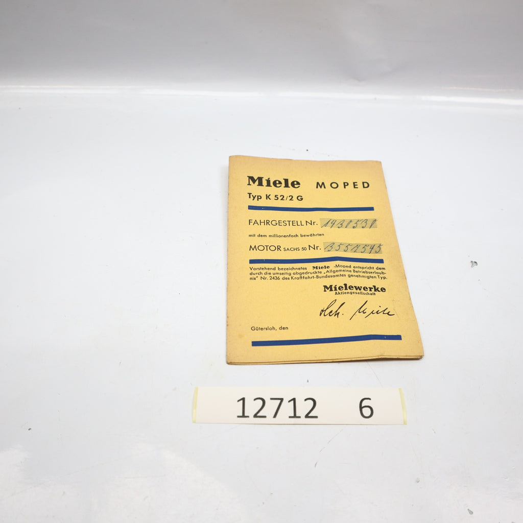 Miele K 52 / 2 Papiere Betriebserlaubnis